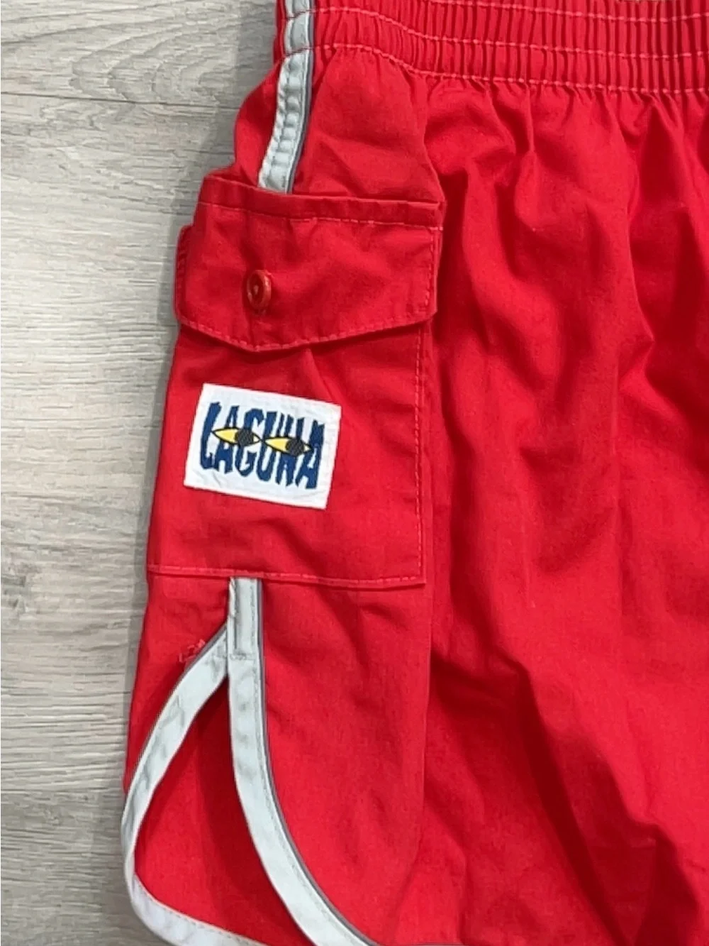 Laguna Red Surf Beach Swim Trunks Shorts Size Medium 80s 90s Retro Pocket VTG